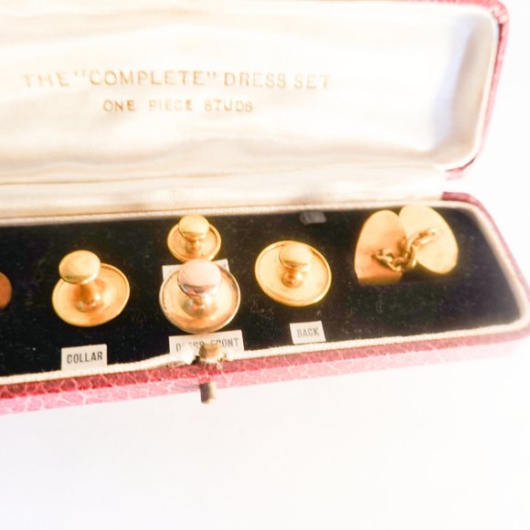 Antique Yelllow Gold Filled Tuxedo Cufflinks and Studs in original box - Picture 3 of 5